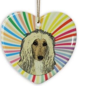 AFGHAN dog  heart ornament ceramic gift Christmas holiday